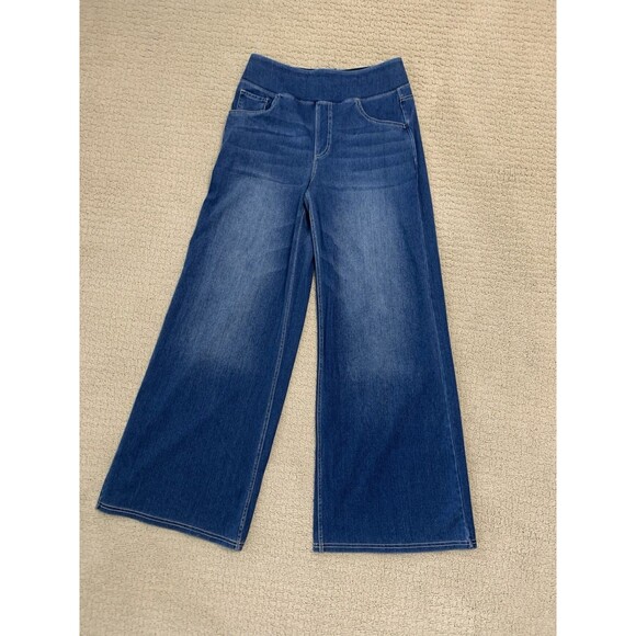 Halara Flex Blue Baggy Wide Leg Pull On High Waist Stretch Jeans Sz M - Picture 2 of 13